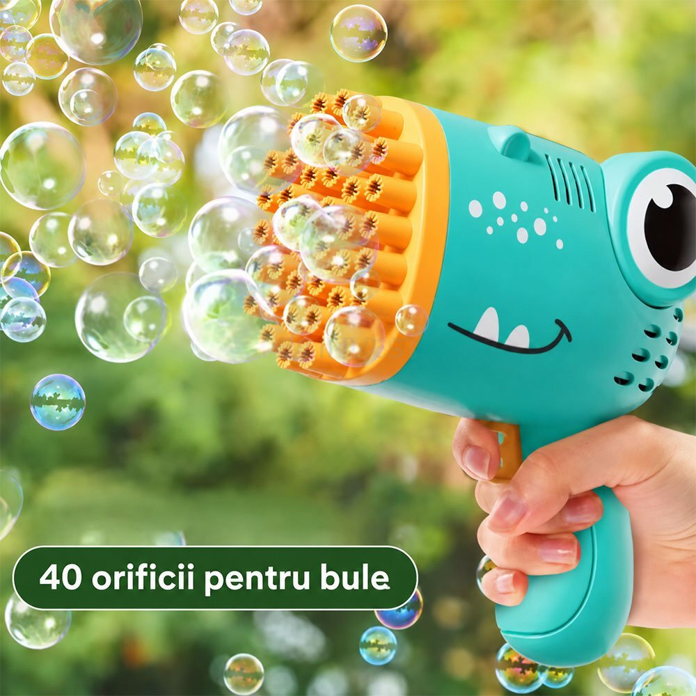 Redline Pistol automat de facut baloane de sapun 40 de orificii portabil compact crocodil turcoaz