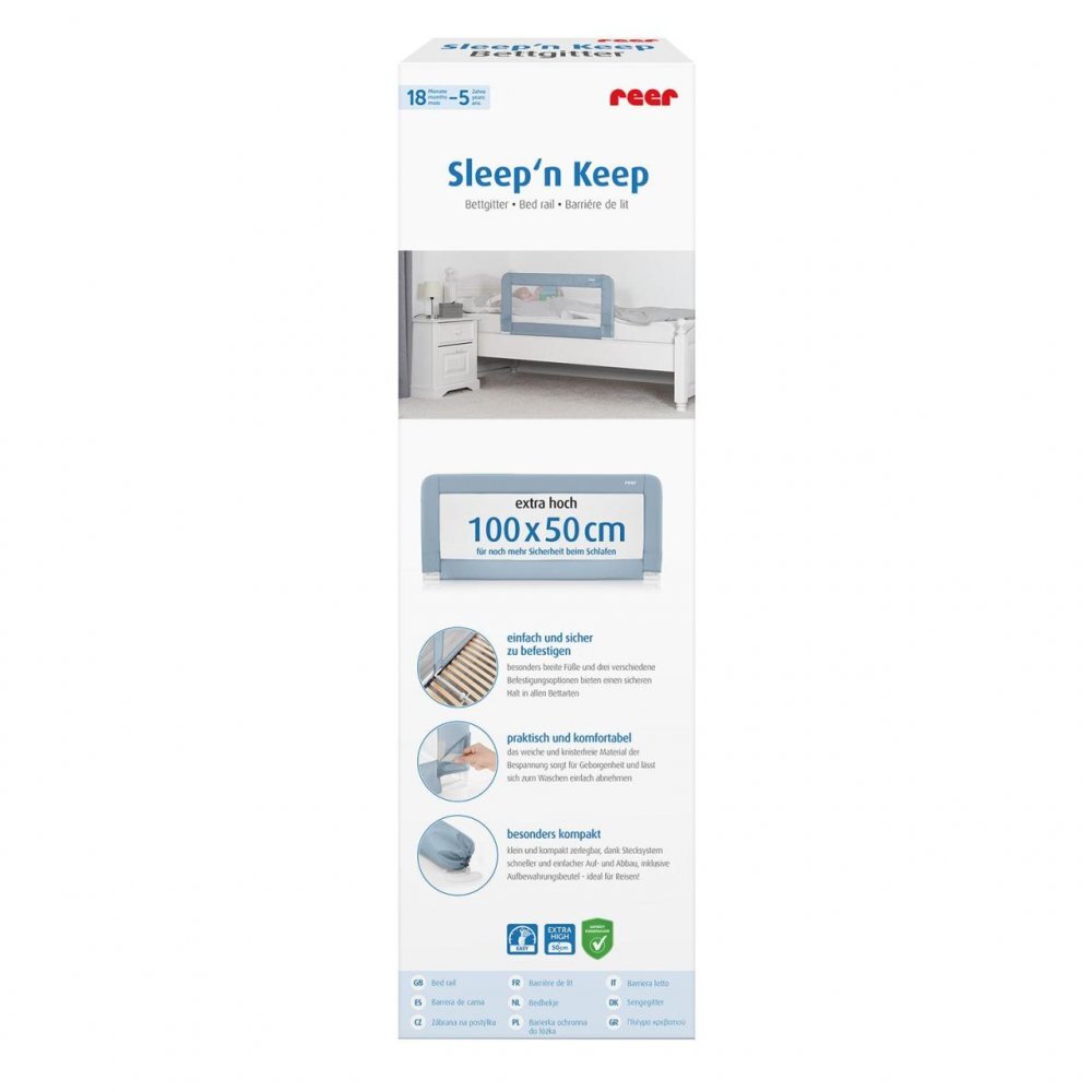 REER Bariera de protectie anticadere pat copii lungime 100 cm albastru-gri Sleepn Keep