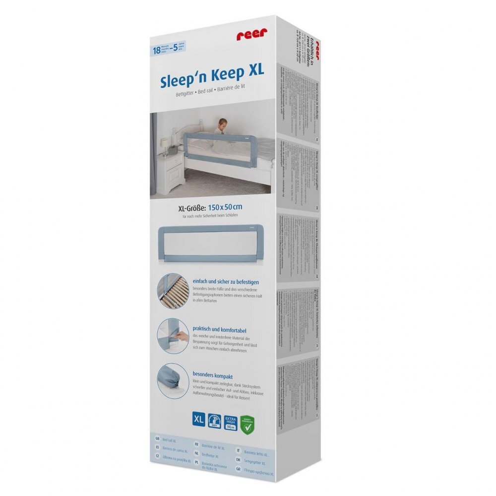REER Bariera protectie anticadere pat copii lungime 150 cm albastru-gri Sleepn Keep XL 45111