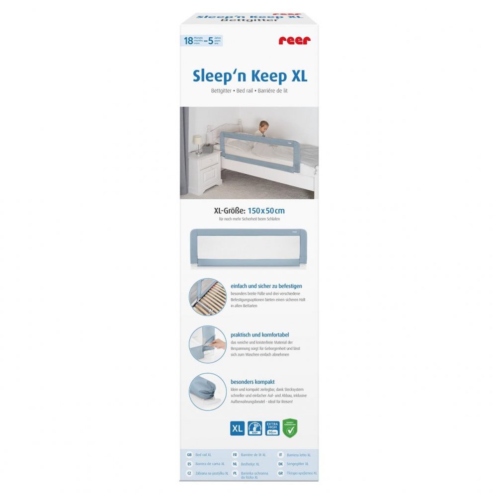 REER Bariera protectie anticadere pat copii lungime 150 cm albastru-gri Sleepn Keep XL 45111