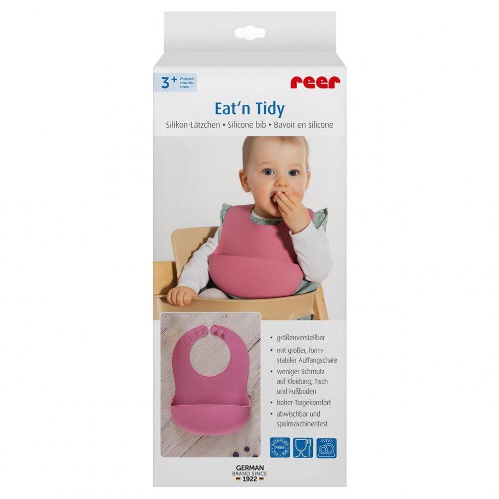 REER Bavetica reglabila din silicon moale cu buzunar colector Eatn Tidy Roz 25044