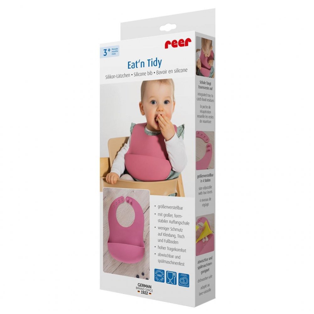REER Bavetica reglabila din silicon moale cu buzunar colector Eatn Tidy Roz 25044