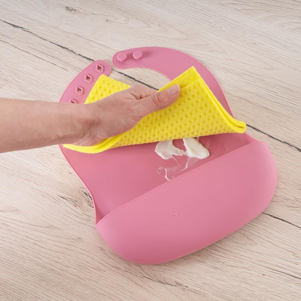 REER Bavetica reglabila din silicon moale cu buzunar colector Eatn Tidy Roz 25044