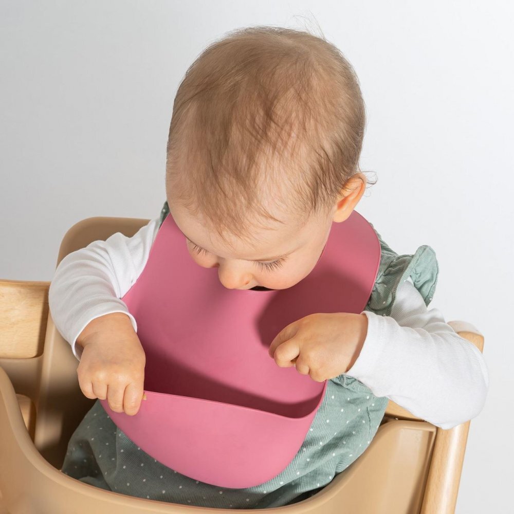 REER Bavetica reglabila din silicon moale cu buzunar colector Eatn Tidy Roz 25044