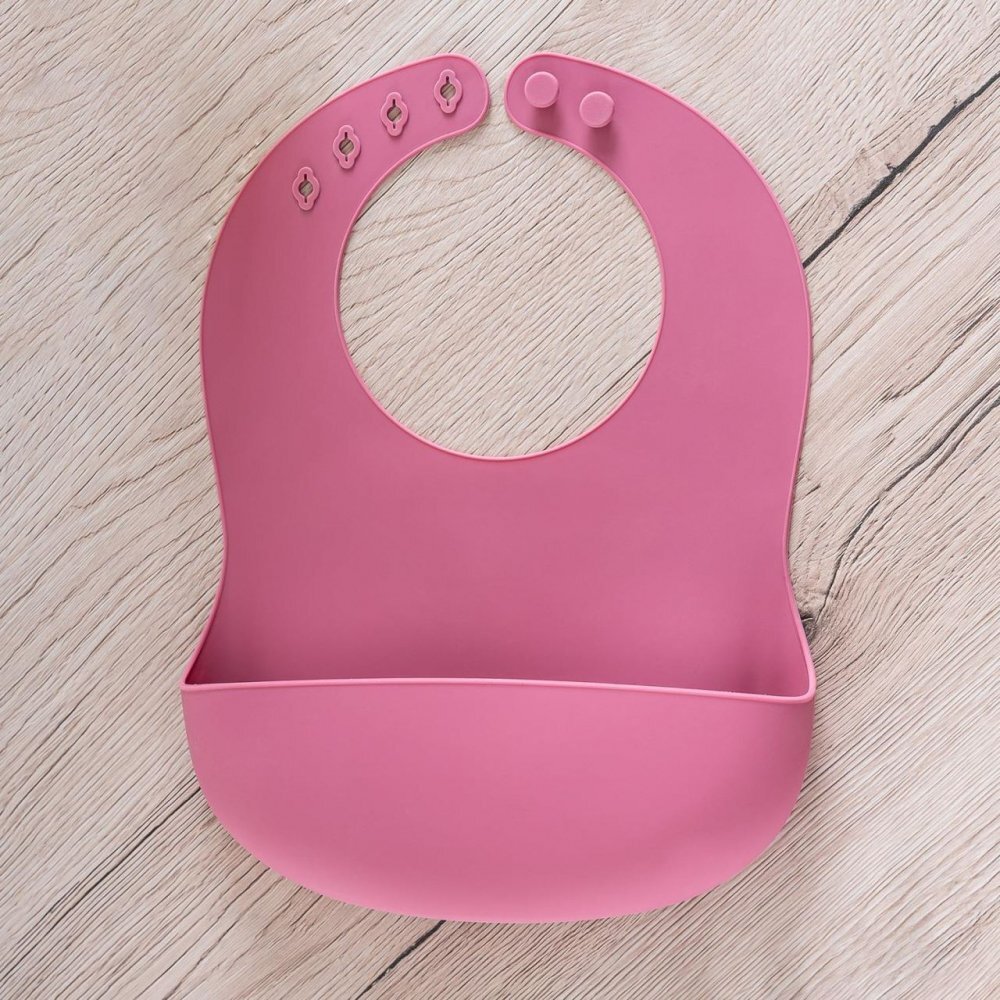 REER Bavetica reglabila din silicon moale cu buzunar colector Eatn Tidy Roz 25044