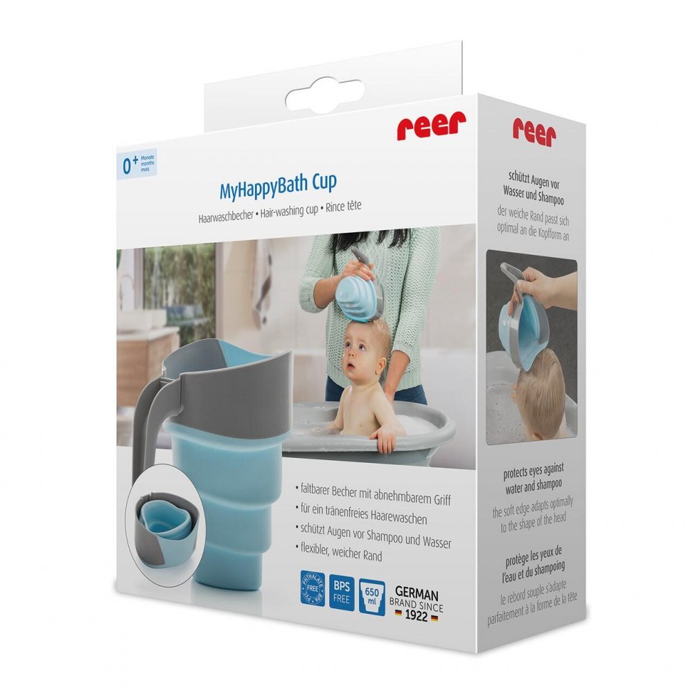 REER Cana pliabila pentru clatit si spalat parul bebelusului MyHappyBath Cup fara BPA 0+ luni