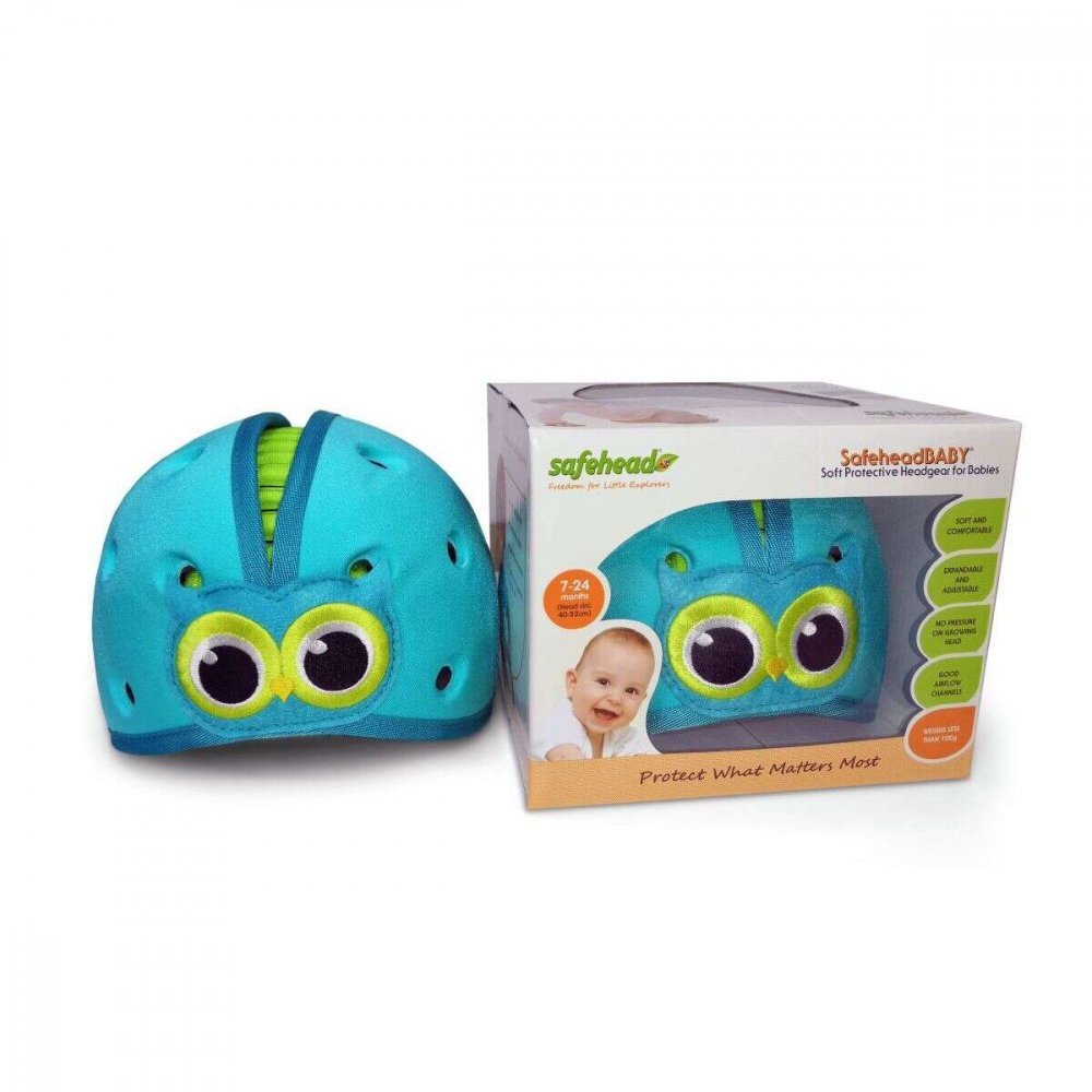 REER Casca protectie bebelusi cu spuma flexibila reglabila 7-24 luni albastra SafeHeadBaby Ladybird