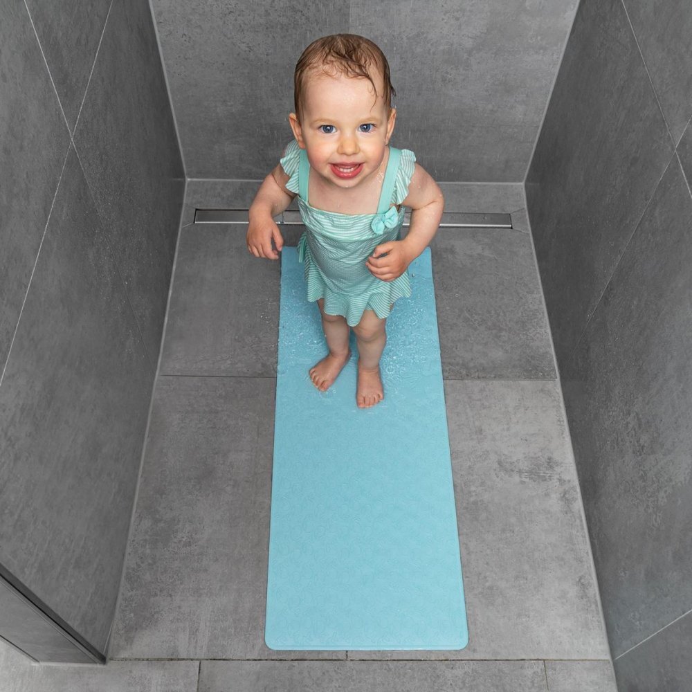 REER Covoras de baie antialunecare cu ventuze din cauciuc natural antibacterian dreptunghiular 97 x 36 cm albastru MyHappyBath Mat XL 76033