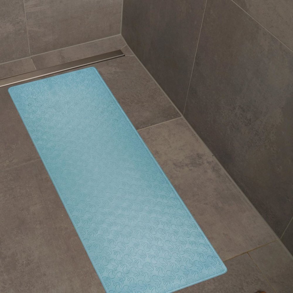 REER Covoras de baie antialunecare cu ventuze din cauciuc natural antibacterian dreptunghiular 97 x 36 cm albastru MyHappyBath Mat XL 76033