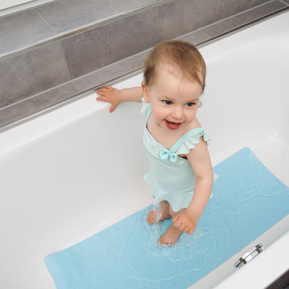 REER Covoras de baie antialunecare cu ventuze din cauciuc natural antibacterian dreptunghiular 97 x 36 cm albastru MyHappyBath Mat XL 76033