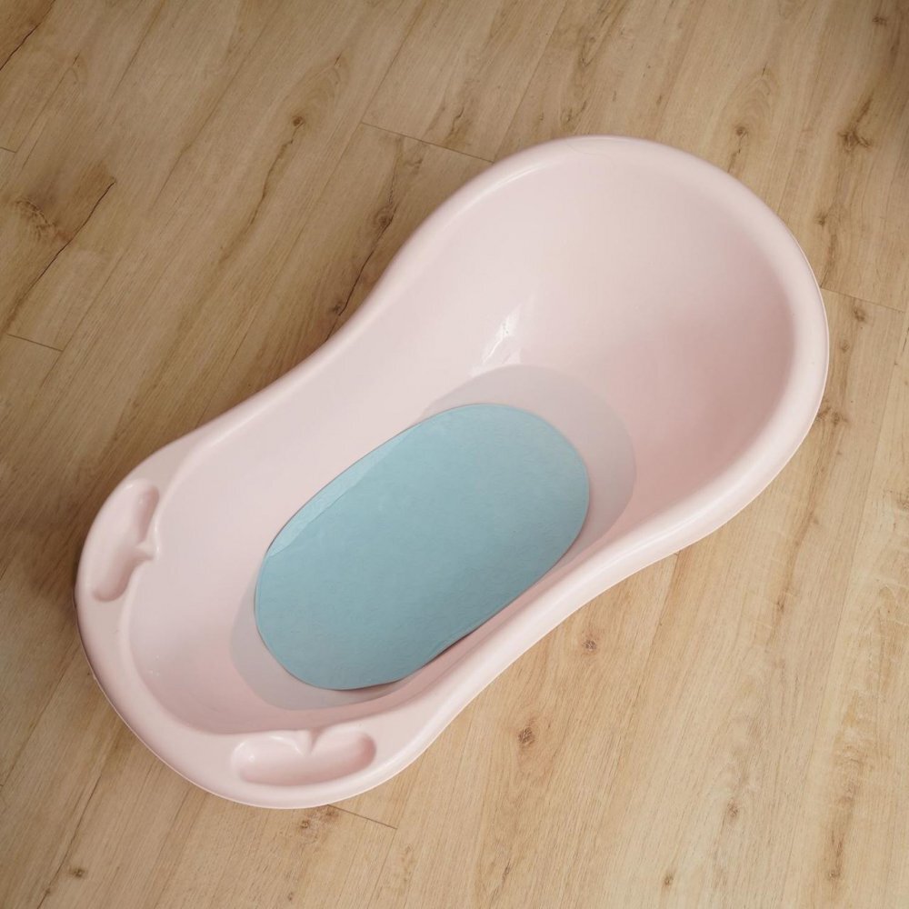 REER Covoras de baie antialunecare cu ventuze din cauciuc natural antibacterian oval 42 x 25 cm albastru MyHappyBath Mat 76023