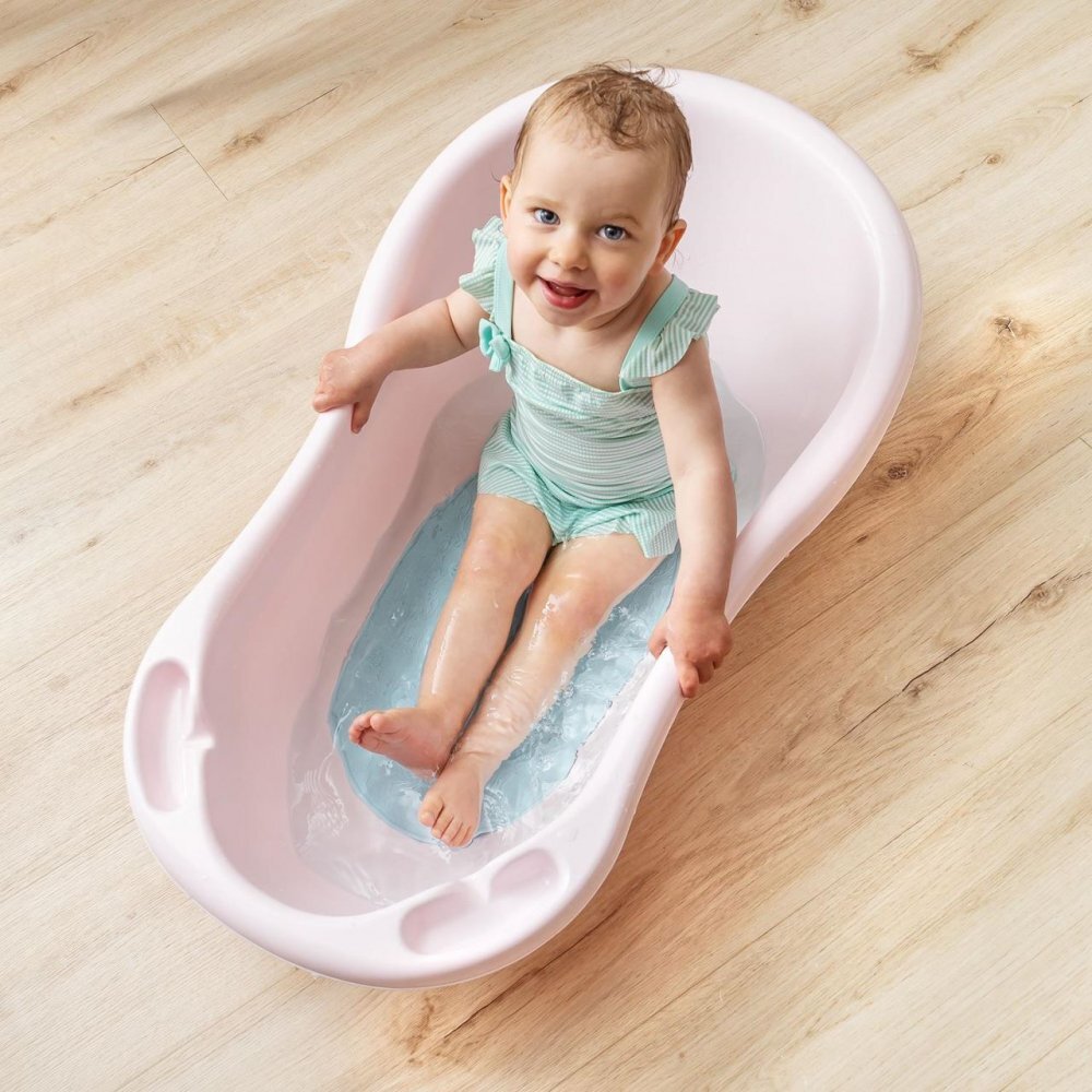 REER Covoras de baie antialunecare cu ventuze din cauciuc natural antibacterian oval 42 x 25 cm albastru MyHappyBath Mat 76023