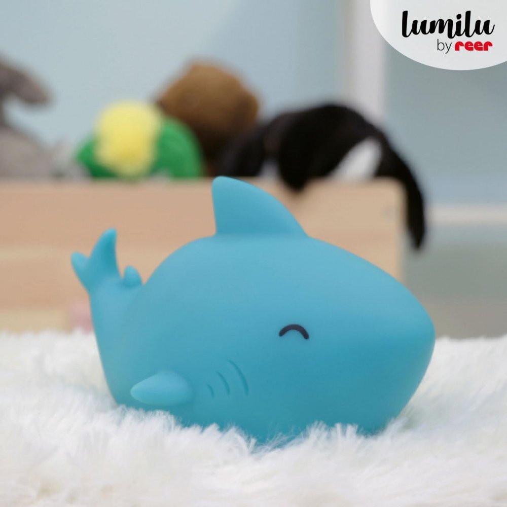 REER Lampa de veghe cu LED cu oprire cronometrata forma rechin albastra Lumilu Sea Life Shark