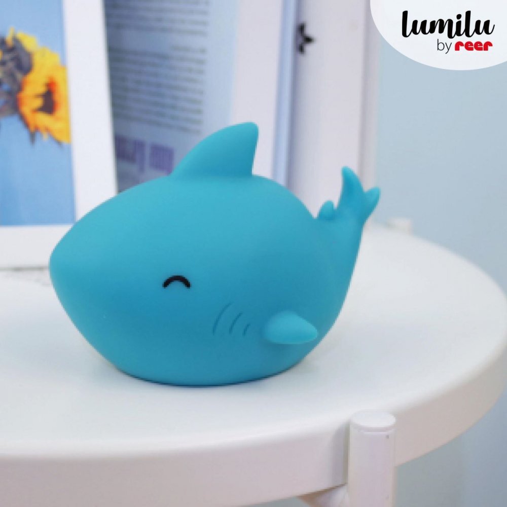REER Lampa de veghe cu LED cu oprire cronometrata forma rechin albastra Lumilu Sea Life Shark