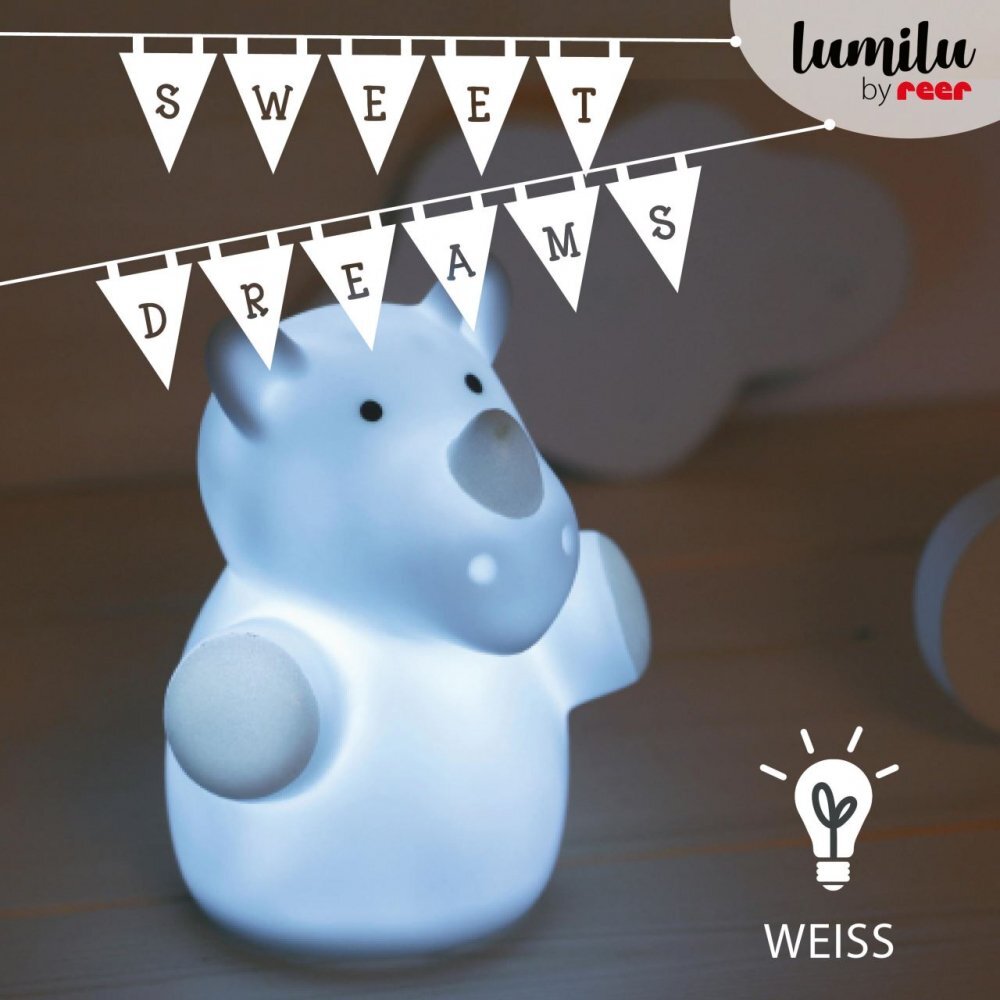 REER Lampa de veghe cu LED forma rinocer albastra Lumilu Mini Zoo Rhino