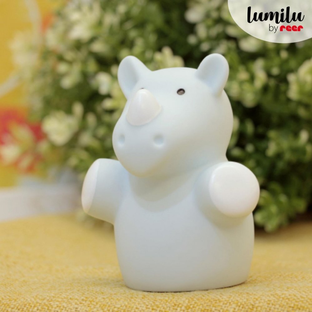 REER Lampa de veghe cu LED forma rinocer albastra Lumilu Mini Zoo Rhino