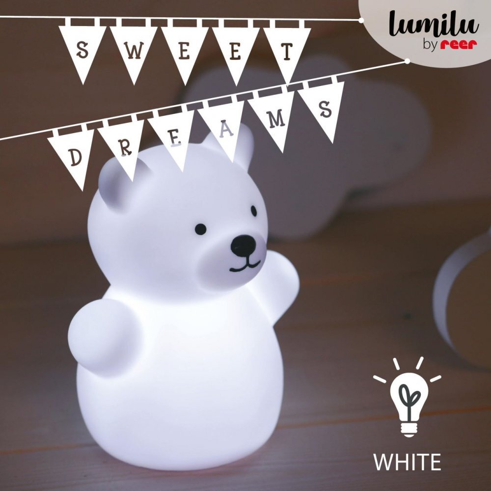 REER Lampa de veghe cu LED forma ursulet alba Lumilu Mini Zoo Bear