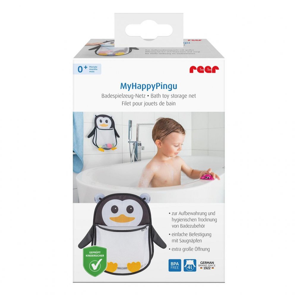 REER Saculet din plasa pentru jucarii de baie prindere cu ventuze My Happy Pingu