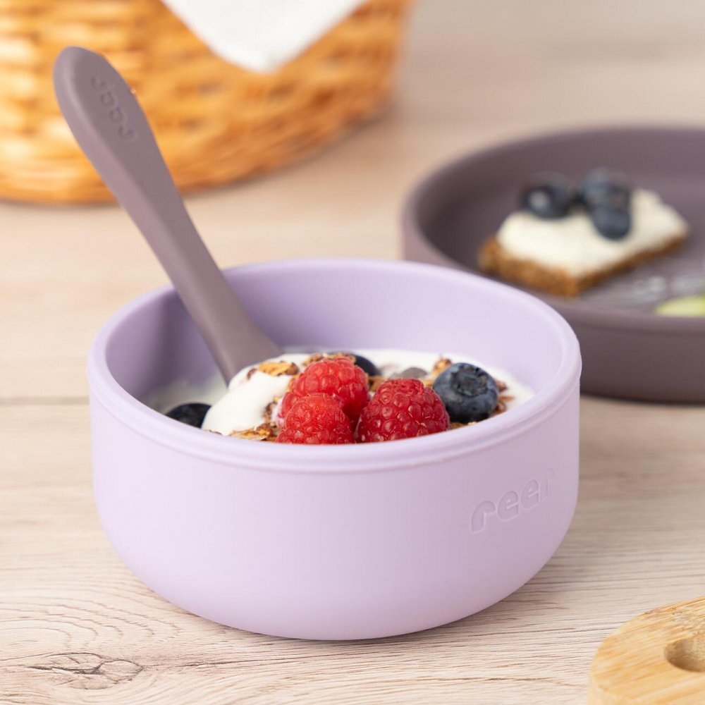 REER Set 4 piese vesela din silicon pentru copii fara BPA lavabile in masina de spalat vase Mov