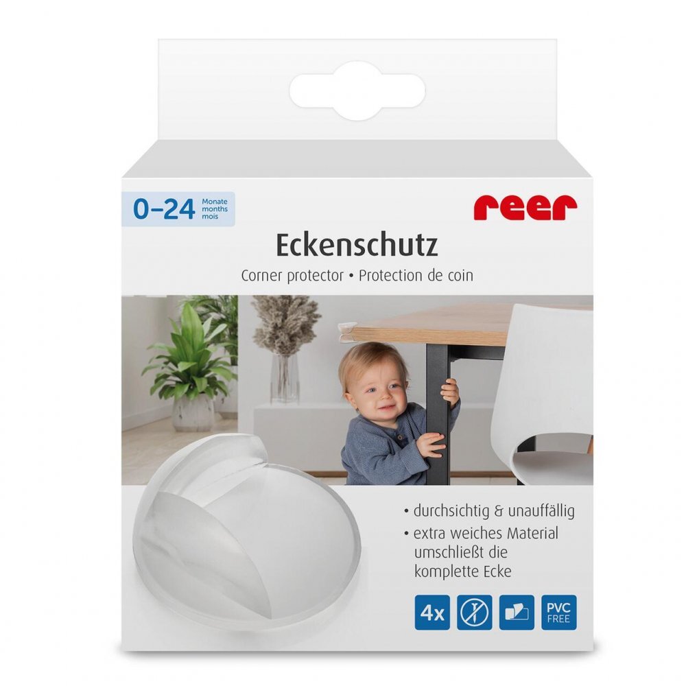 REER Set 4 protectii universale pentru colturi din plastic transparent cu banda adeziva rezistente la muscaturi fara PVC 82049