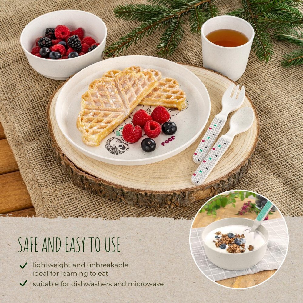 REER Set 5 piese Growing vesela pentru mancarea copiilor din materiale naturale
