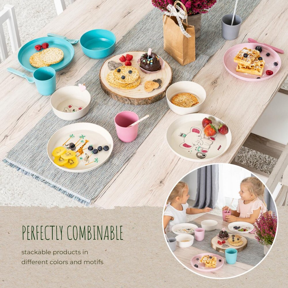 REER Set 5 piese Growing vesela pentru mancarea copiilor din materiale naturale