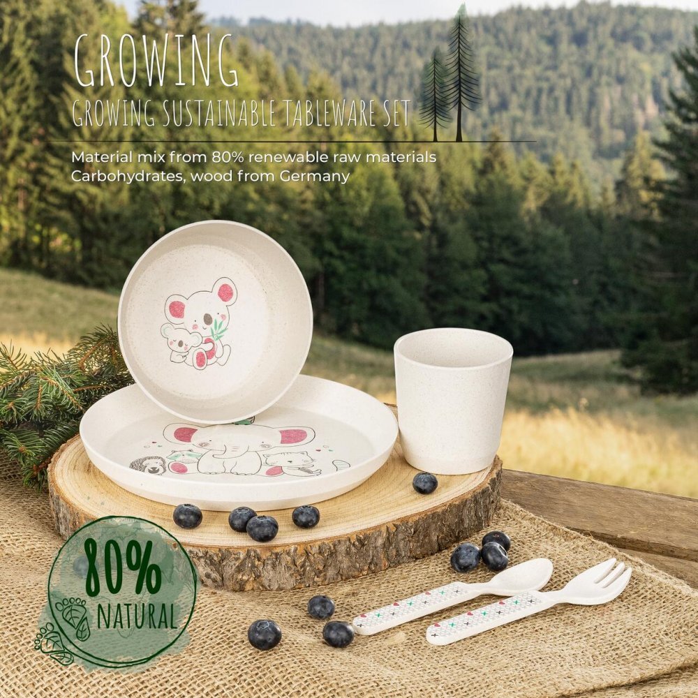 REER Set 5 piese Growing vesela pentru mancarea copiilor din materiale naturale