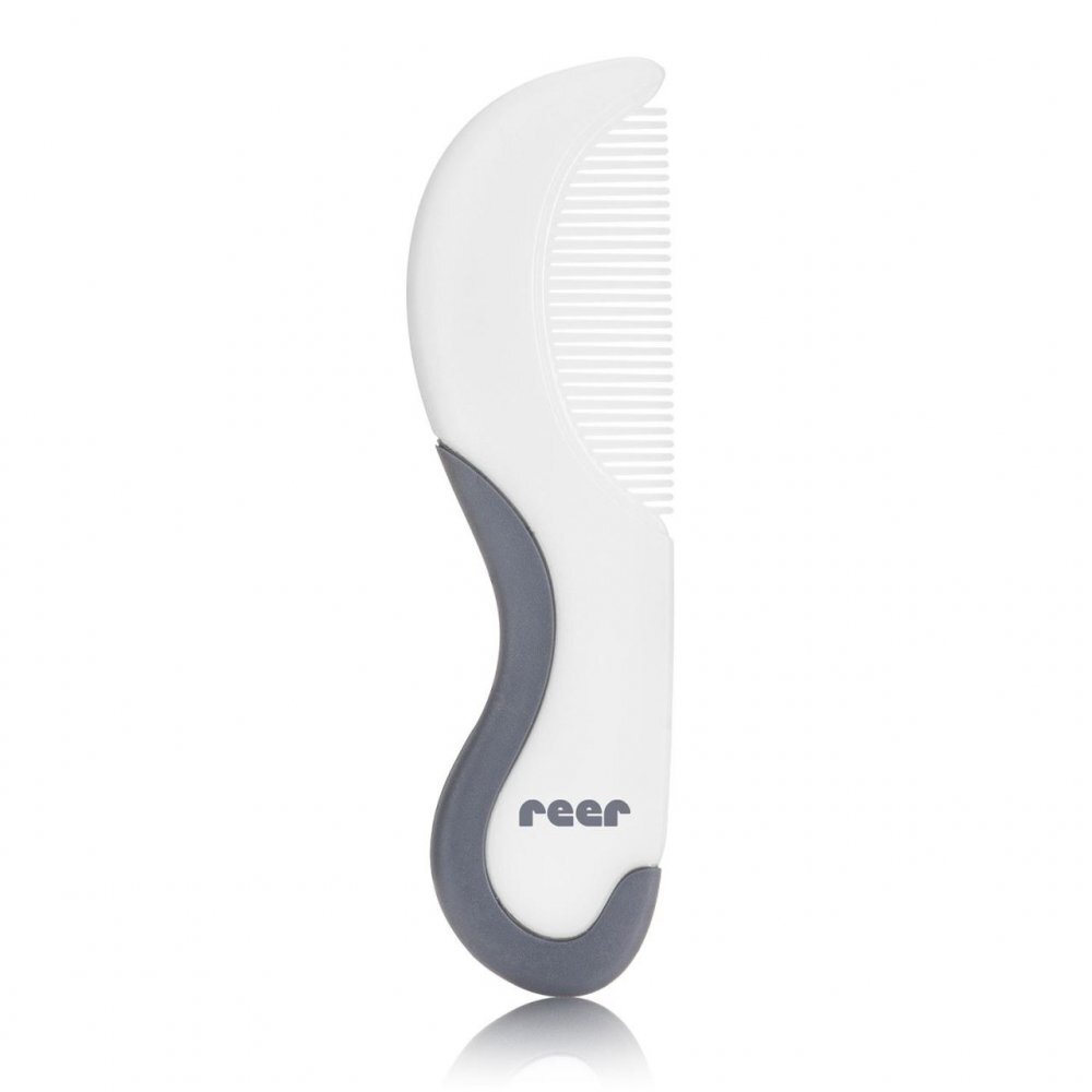 REER Set perie si pieptene ingrijire bebelusi cu par natural de capra alb cu gri BabyCare Hair 81070