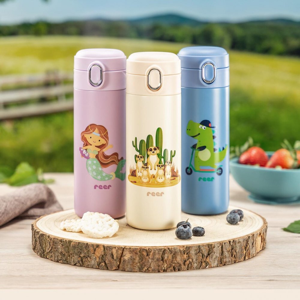 REER Sticla de baut cu pai din otel inoxidabil 350ml alb-crem