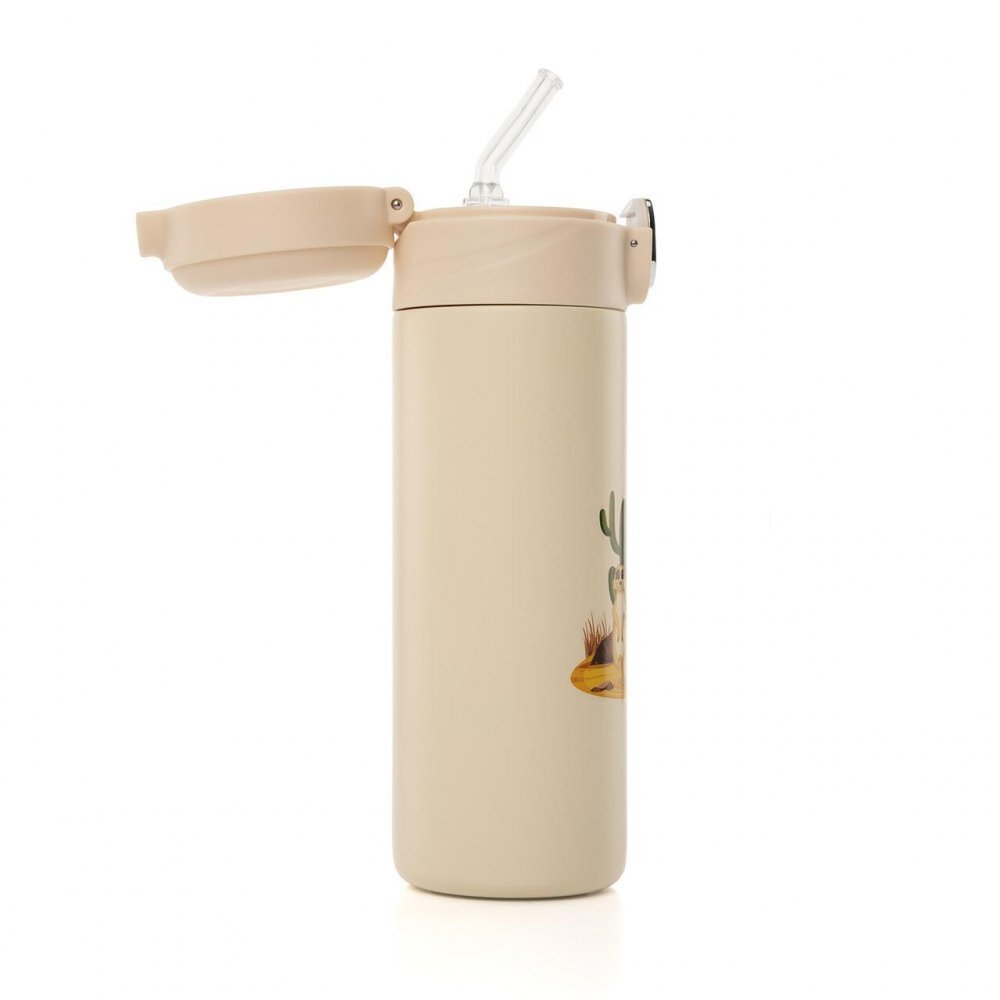 REER Sticla de baut cu pai din otel inoxidabil 350ml alb-crem