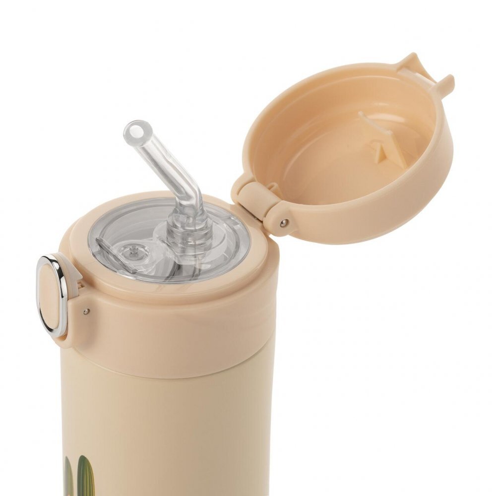 REER Sticla de baut cu pai din otel inoxidabil 350ml alb-crem
