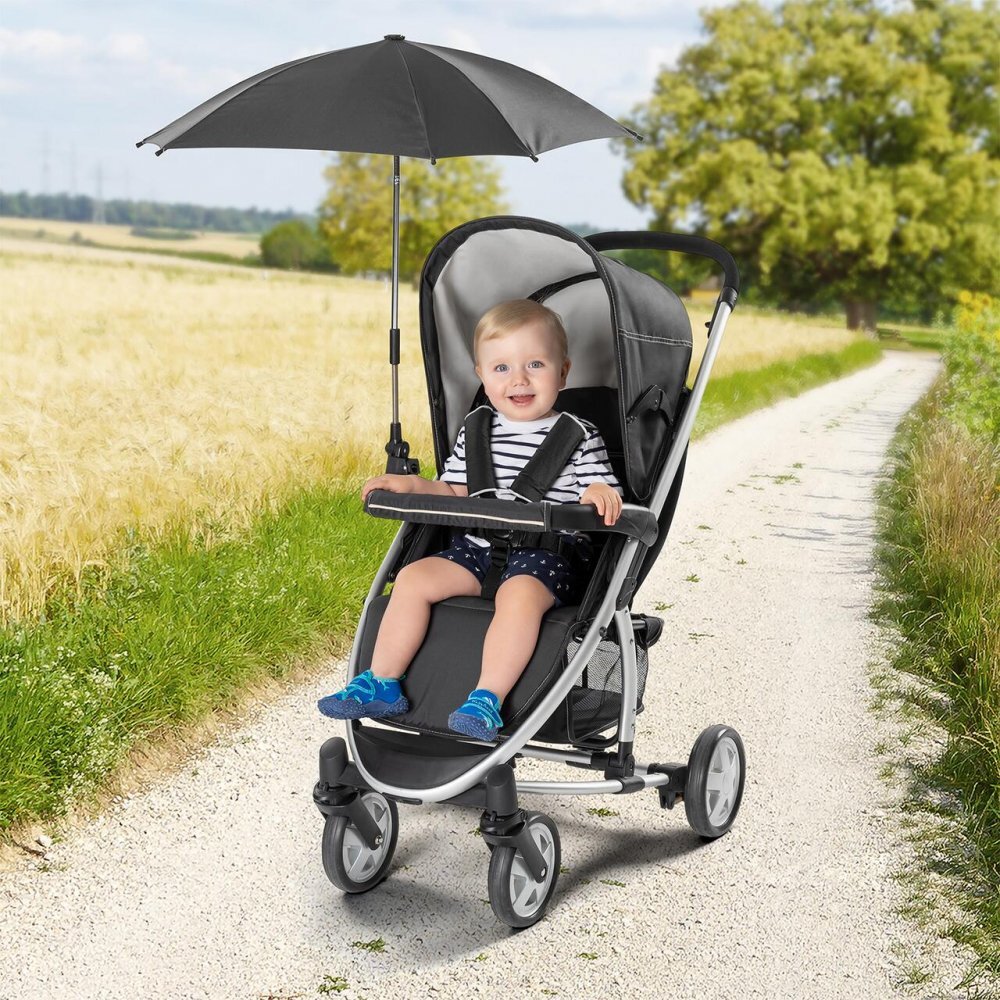 REER Umbrela parasolar carucior copii protectie UV 80+ forma patrata 80 cm reglabila 180 prindere universala anti-alunecare ShineSafe Negru