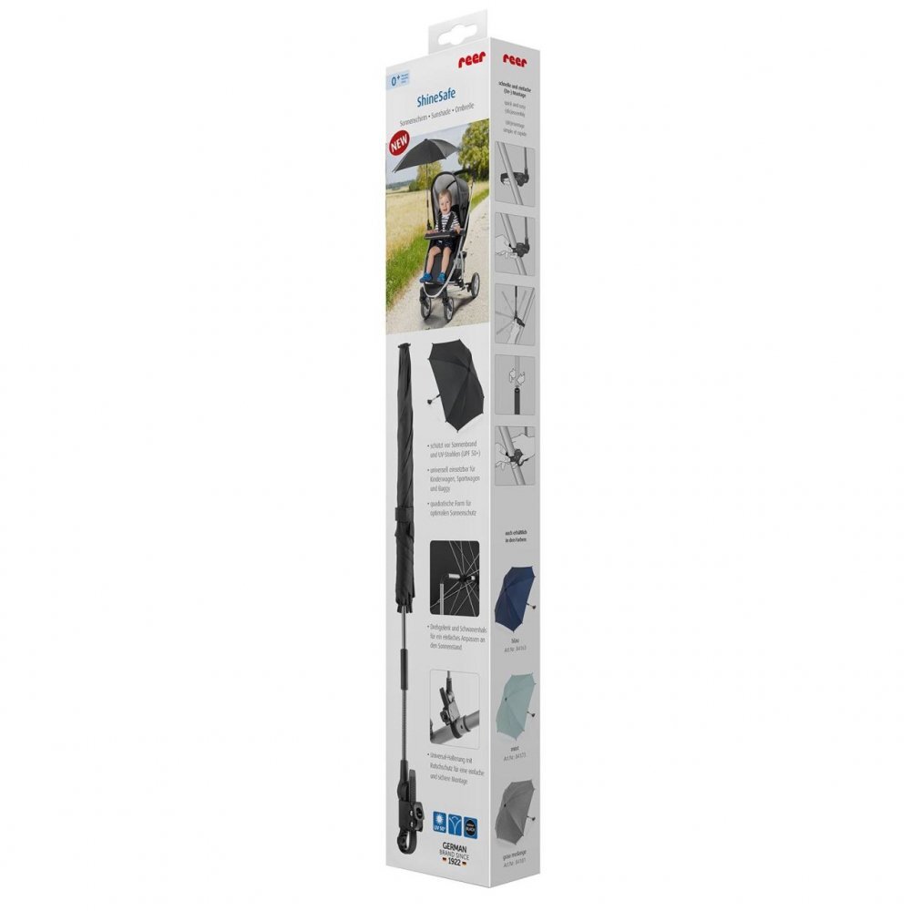 REER Umbreluta de soare ajustabila cu protectie solara UV 50+ pentru carucior bebelusi neagra ShineSafe Black 84151