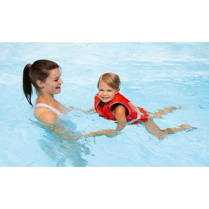 REER Vesta de inot pentru copii ajustabila 3-6 ani marimea M rosie cu imprimeu crocodil MySwimBuddy Swim Vest