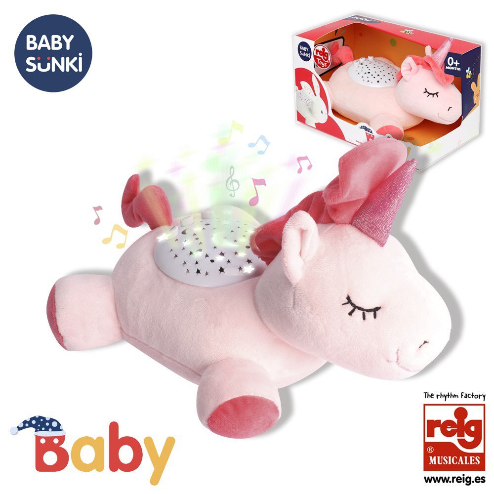 REIG MUSICALES Proiector unicorn de plus 25 cm cu cantece de leagan