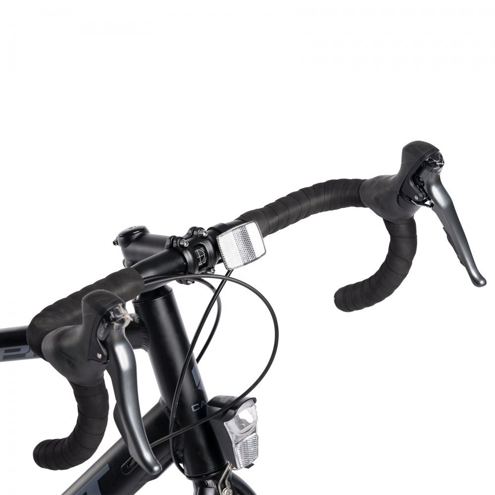 Rich Bicicleta Carpat Pro C27216C NegruGri de orassosea tip semicursiera roti 28 inch 16 viteze inaltime utilizator 170-195 cm greutate suportata 120 kg
