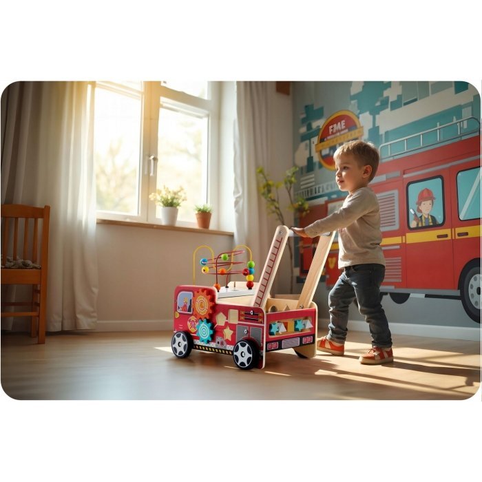 Ricokids Antemergator din lemn tip masina de pompieri si diverse activitati 48 x 27.5 x 40.5 cm RK-873