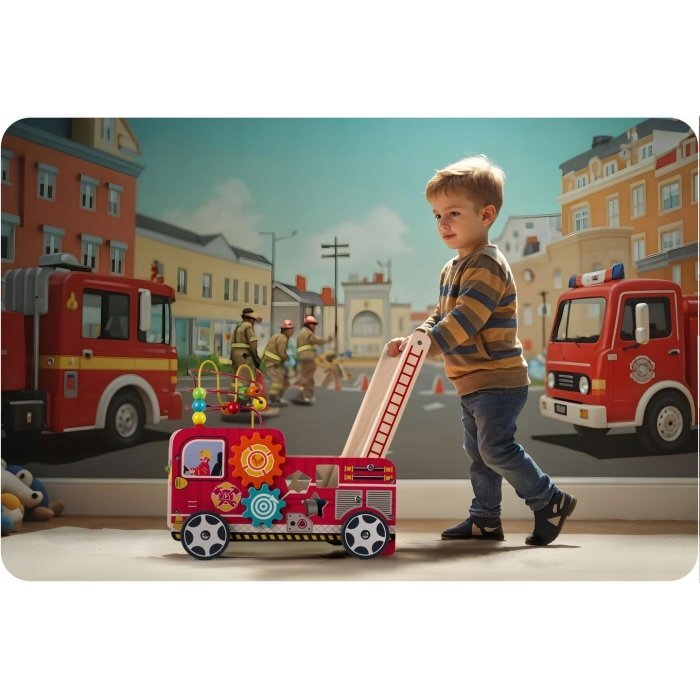 Ricokids Antemergator din lemn tip masina de pompieri si diverse activitati 48 x 27.5 x 40.5 cm RK-873