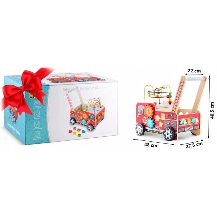 Ricokids Antemergator din lemn tip masina de pompieri si diverse activitati 48 x 27.5 x 40.5 cm RK-873