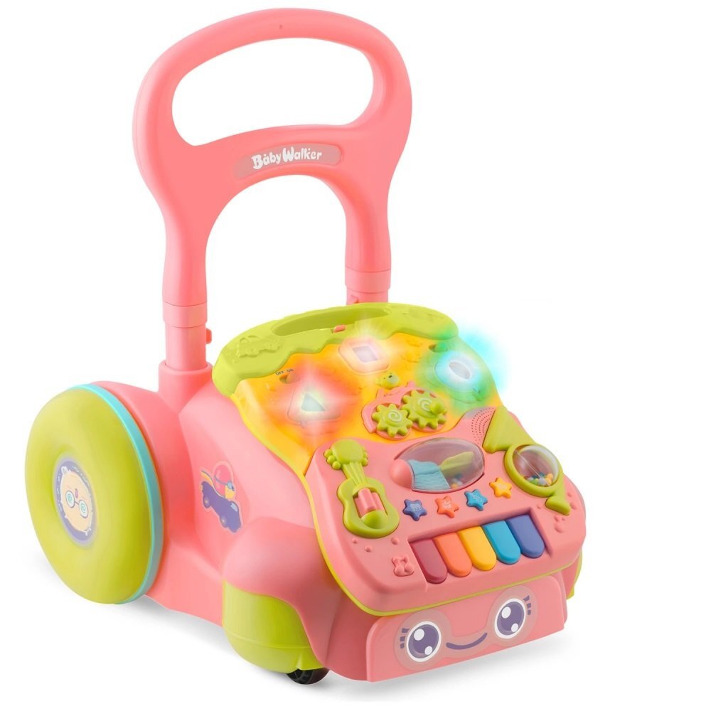 Ricokids Antepremergator educational multifunctional 2in1 Walker Car Roz cu panou interactiv detasabilpianangrenaje mobilezornaitoriroti cu blocare