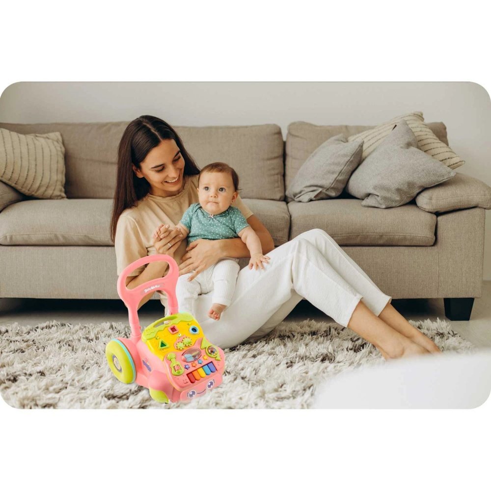 Ricokids Antepremergator educational multifunctional 2in1 Walker Car Roz cu panou interactiv detasabilpianangrenaje mobilezornaitoriroti cu blocare