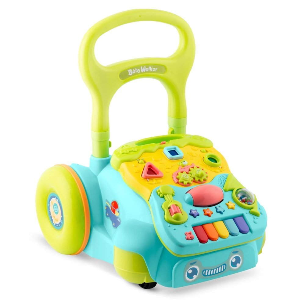 Ricokids Antepremergator educational multifunctional 2in1 Walker Car Turcoaz cu panou interactiv detasabilpianangrenaje mobilezornaitoriroti cu blocare