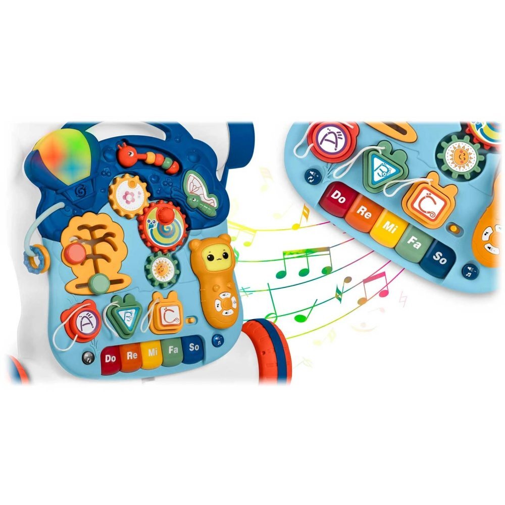 Ricokids Antepremergator educational transformabil 4 in 1 Albastru cu panou interactiv detasabiltransformabil in masuta de activitativehicul fara pedale sau trotineta33 melodiivolum reglabil