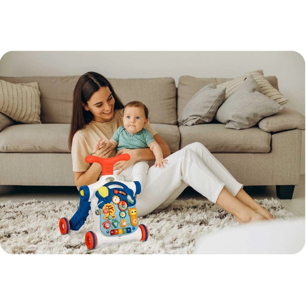 Ricokids Antepremergator educational transformabil 4 in 1 Albastru cu panou interactiv detasabiltransformabil in masuta de activitativehicul fara pedale sau trotineta33 melodiivolum reglabil