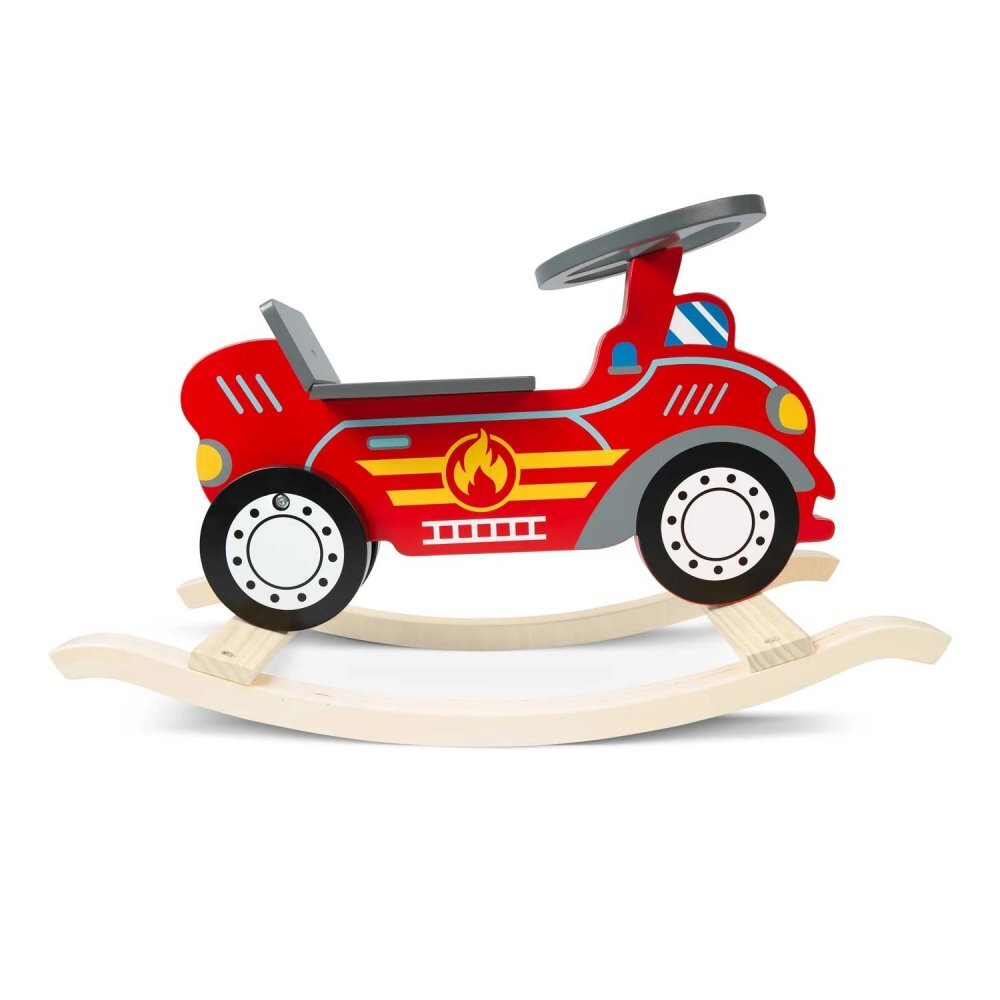 Ricokids Balansoar din lemn pentru copii Masina de pompieri Rosu cu volanscaun cu spatarconstructie usoara si robustavopsea non toxica