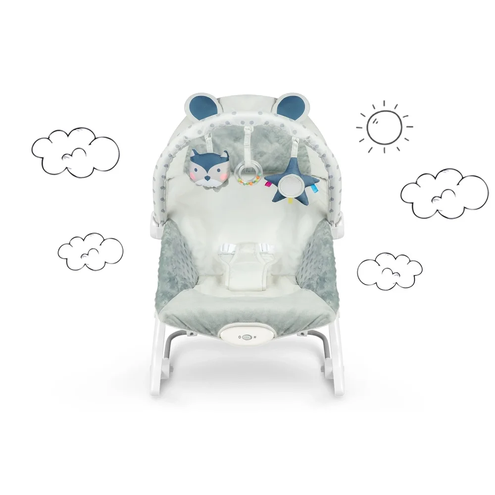 Ricokids Balansoar multifunctional cu vibratii Grey cu pernuta detasabilaarcada cu jucarii fosnaitoarehusa detasabilabaza antiderapanta si centuri de sigurantapana la 18 kg