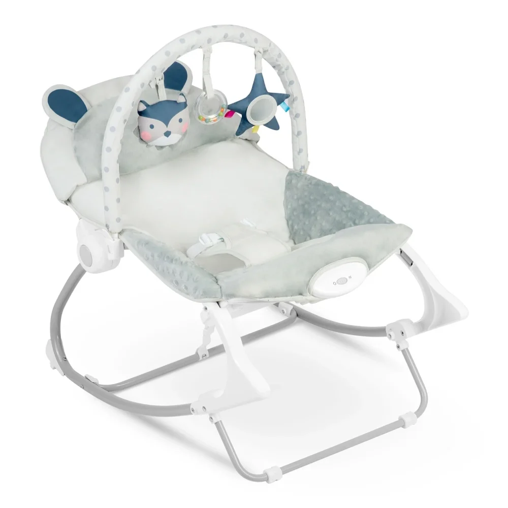 Ricokids Balansoar multifunctional cu vibratii Grey cu pernuta detasabilaarcada cu jucarii fosnaitoarehusa detasabilabaza antiderapanta si centuri de sigurantapana la 18 kg