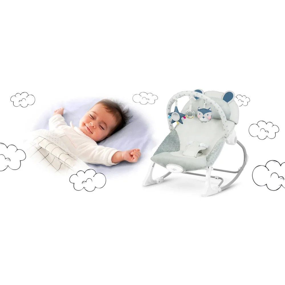 Ricokids Balansoar multifunctional cu vibratii Grey cu pernuta detasabilaarcada cu jucarii fosnaitoarehusa detasabilabaza antiderapanta si centuri de sigurantapana la 18 kg