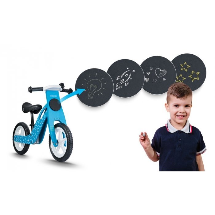 Ricokids Bicicleta copii din lemn fara pedale Albastru 12 inch roti spuma EVA de la 2 ani inaltimea scaunului 33-43 cm manere cauciucate scaun moale din spuma