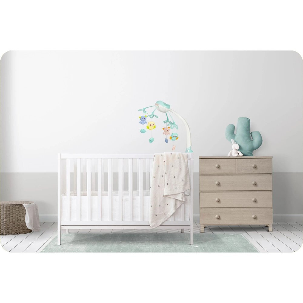 Ricokids Carusel muzical 2in1 pentru bebelusi Albastru cu telecomanda 13 melodii linistitoare cronometru functie proiector si lampa de veghe